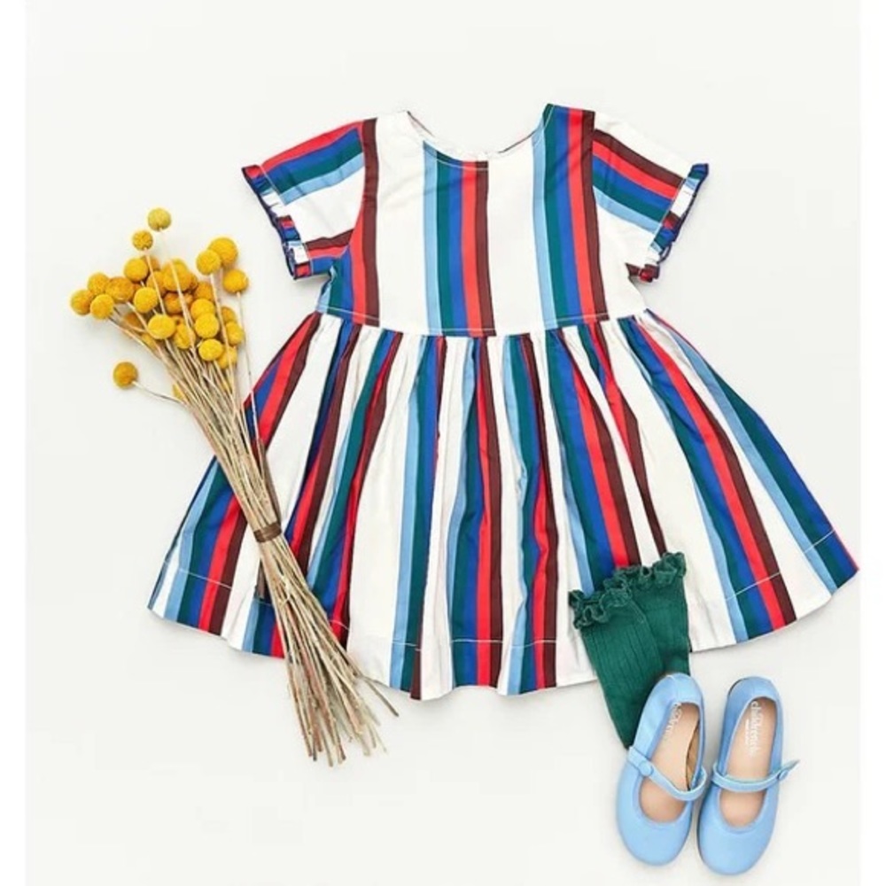 Pink Chicken Andrea Dress Fall Foliage Stripe 2T